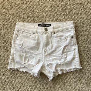 NEW Express Distressed White High Rise Jean Shorts 3" Size 2 Denim Shag NWOT